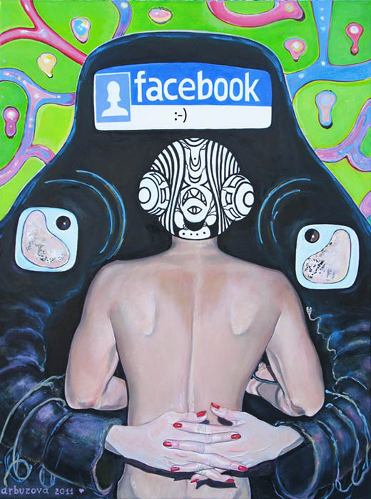 Islam,internet connections,intercourse,men and women. "levels of Hiding'. 2011. Canvas, acryl. 80*60sm